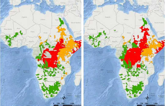 Africa on May 5 and 6, 2020: areas experiencing flood watch (red), warning (orange), or advisory (green) conditions. Africa on May 5 and 6, 2020: areas experiencing flood watch (red), warning (orange), or advisory (green) conditions.