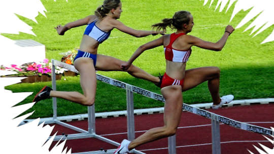 Where We Hope to Be and What We Hope to Achieve two women track runners jumping a hurdle