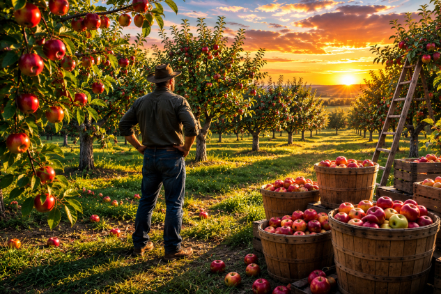 man sruveying apple harvest